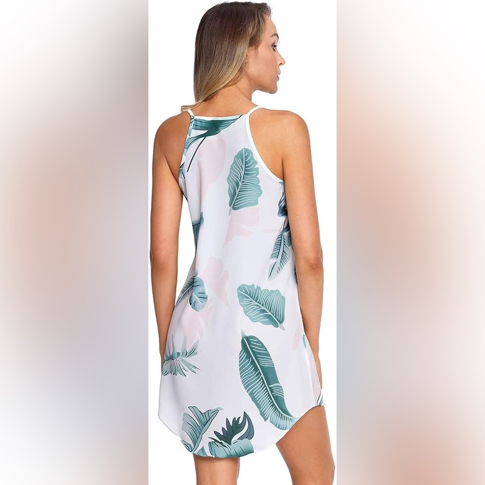 YOINS White and Green Dress with Tropical Leaf Print - Picture 4 of 7
